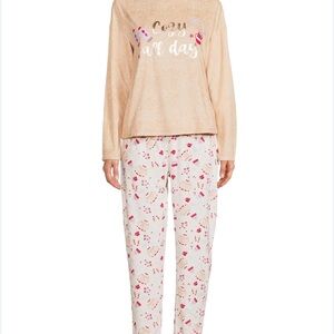 NWT Be Yourself Cozy Pajamas PJs Lounge wear XL pink tan Coffee Latte motif